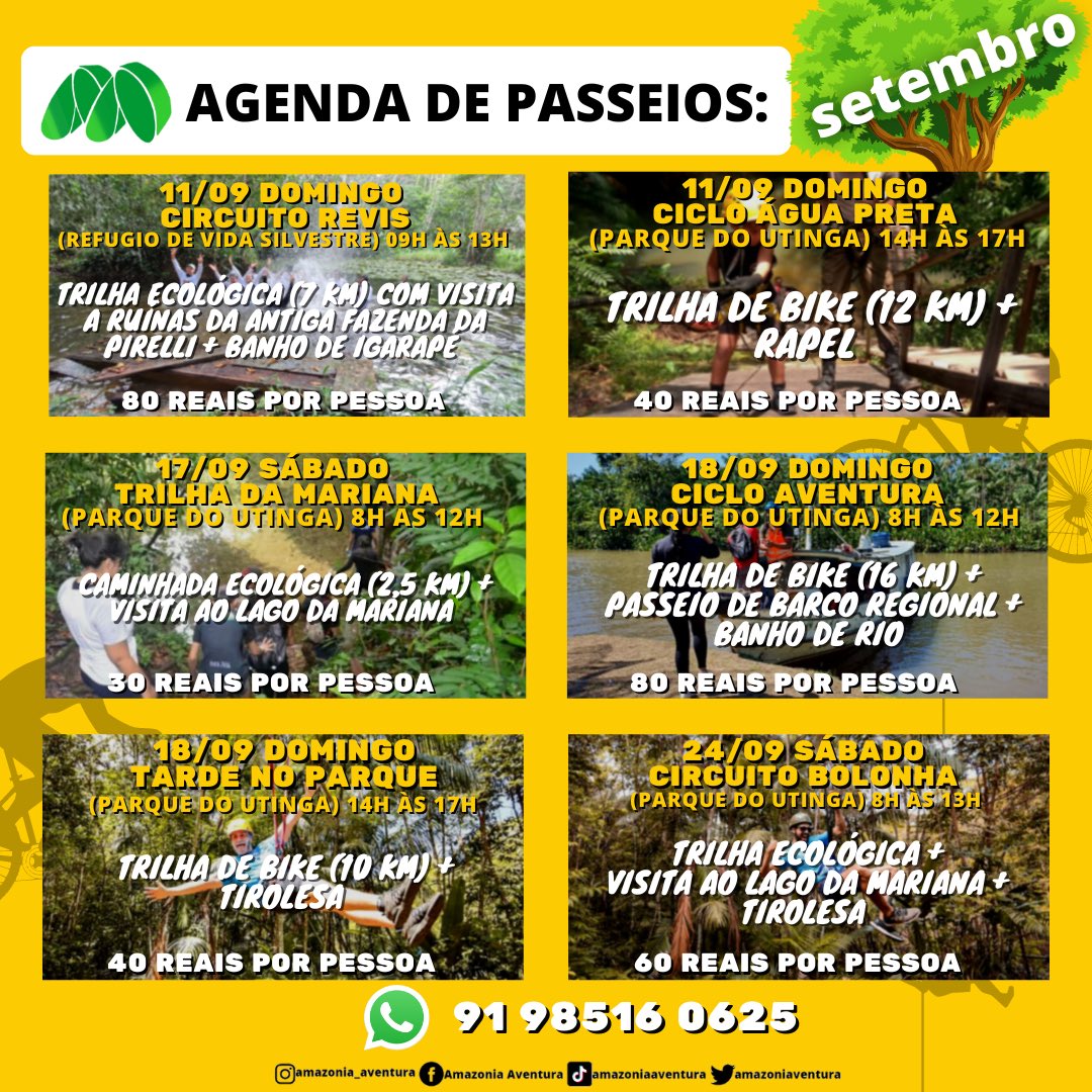 Amazoniaventura's tweet photo. NOVIDADE!!!
Saiu o novo calendário de trilhas, mês de setembro. 😍

As vagas são limitadíssimas, então não vai deixar pra última hora. ✅
.
#calendariodetrilhas #trilhautinga #trilhaparquedosigarapes #utinga #amazoniaaventura #parquedosigarapes #parquedoutinga #turismo #vaiprofy https://t.co/wsuQdPnPfl