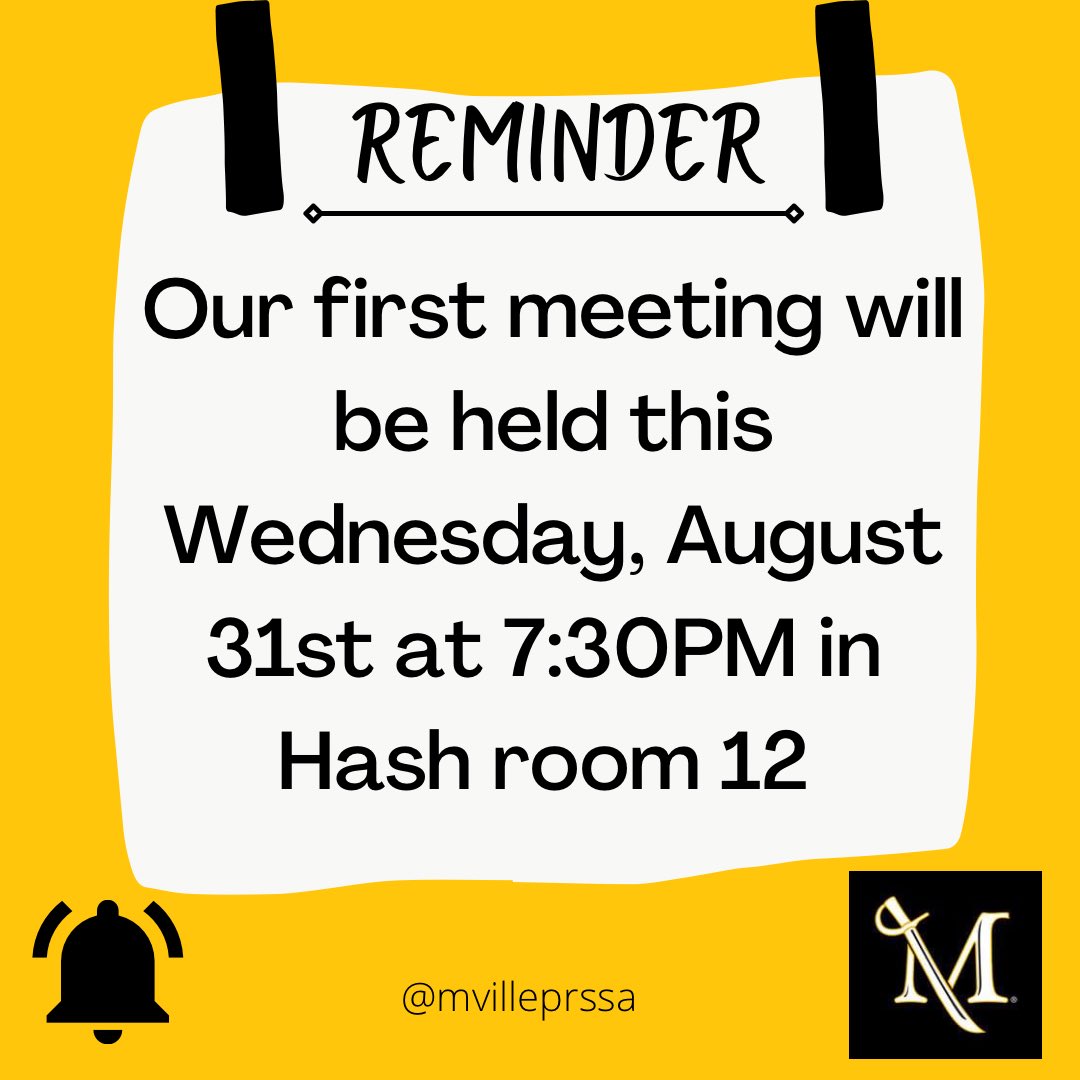 Our first meeting will be held this Wednesday, August 31st at 7:30PM in Hash in Room 12! Be sure to come out and learn more about PRSSA! We can’t wait to see you there💛🖤  

#mvilleprssa #prssa #millersville #millersvilleu