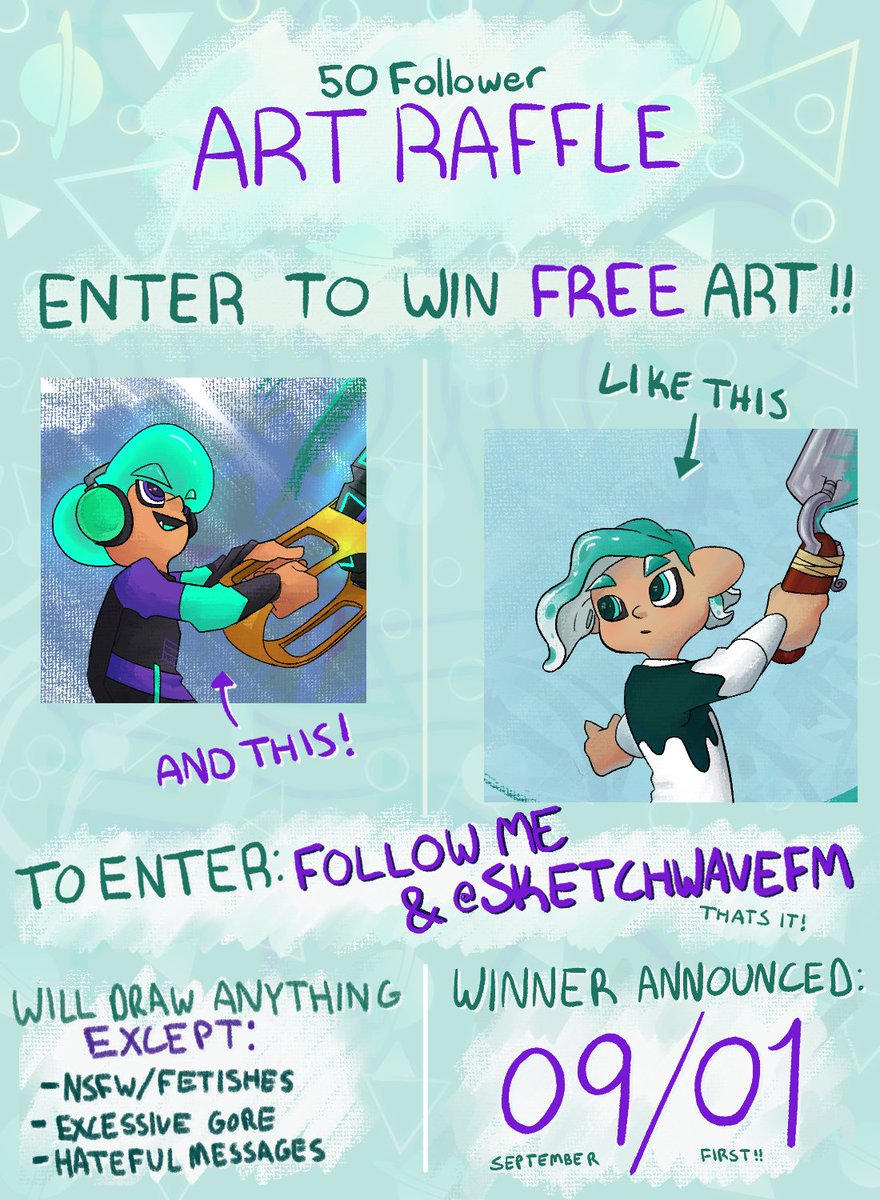 SketchwaveFM's tweet photo. THANK YOU FOR 300 FOLLOWERS- ART RAFFLE CELEBRATION

FOLLOW @SketchwaveFM to enter!!

RETWEET🔁 
and 
COMMENT 💬 for extra chances to win!!

Ends 09/01 good luck have fun LETS GOOOOO https://t.co/qVCcU9W8gV