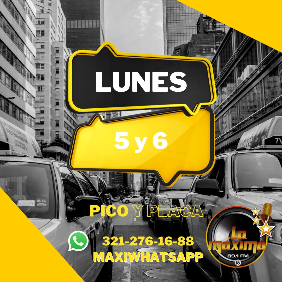 LaMaxima891's tweet photo. Recuerden que estamos de Pico y Placa extendido hasta las 8 pm https://t.co/d6dHWrvsEo