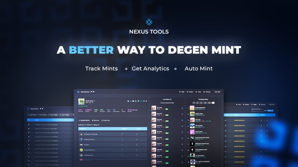 _ColesTrading's tweet photo. I have partnered with @NexusToolsNFT to offer you 2X WL spots to their upcoming #NFT mint for their analytics and autominting tool

To enter 👇

✅ Follow @NexusToolsNFT &amp; @_Cole1994 
✅ Like + RT
✅ Tag 3 Friends 

Winners in 48h 🎁 A better and safer way to mint https://t.co/DQaKyeGnzl