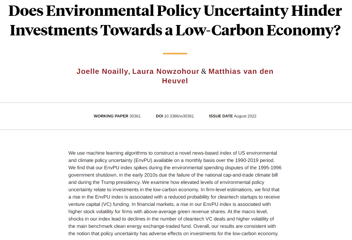 nberpubs's tweet photo. Using machine learning algorithms to construct a novel, news-based index of US environmental and climate policy uncertainty in 1990⁠–2019, from @JoelleNoailly, @Laura_Nowzohour, and @Mat_vdH https://t.co/GOZFOkKtVT https://t.co/WMgdeQ0Mgx