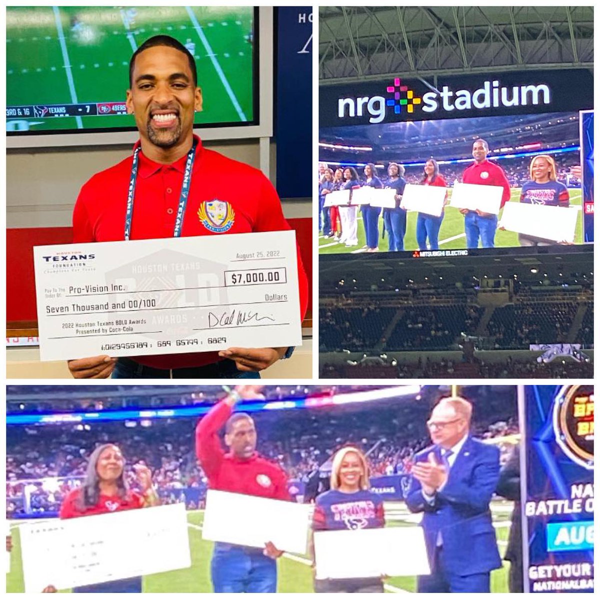 provinchouston's tweet photo. Congratulations to our very own Coach KP for being honored as a 2022 BOLD Awards winner! Way to represent Pro-Vision, Inc.! We are very fortunate to have you! Big thanks to the @houstontexans
 and @cocacola for honoring and supporting mentors!  #provisioninc #houstontexans https://t.co/iw7VqNC8XA