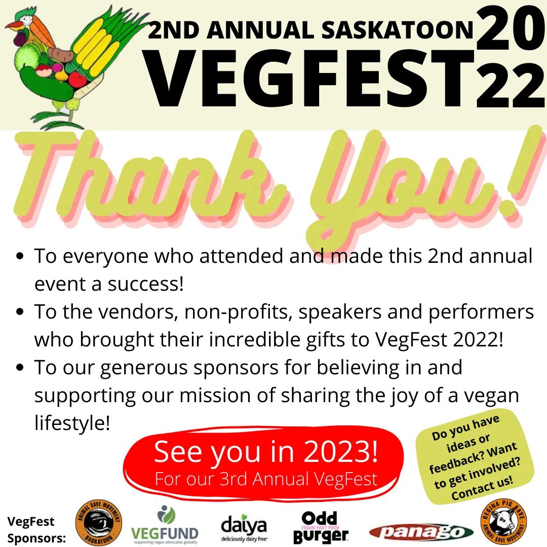 ASMSaskatoon's tweet image. We want to extend our sincere gratitude to everyone who was involved in making the 2nd Annual Saskatoon VegFest a wonderful day! We grew so much from our humble start last year and we can see so many more opportunities for growth as start planning  3rd Annual Saskatoon VegFest!