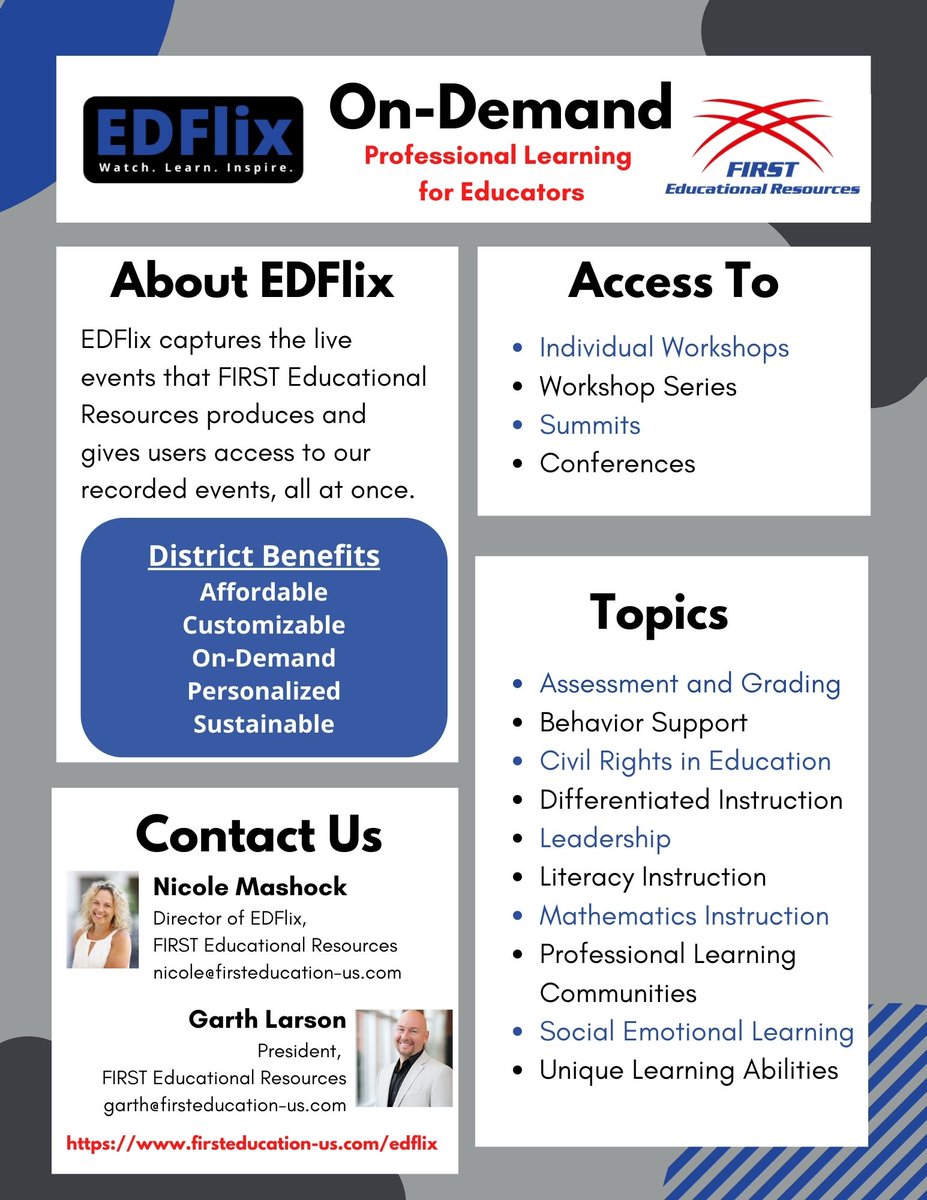 mashockn's tweet photo. We know one of the best things we can do for #teachers is to provide #personalizedPD for them with #EDFlix Affordable &amp; sustainable for districts. Current offerings, with even more on-demand videos coming this fall! #edleadership #adminchat #superintendents  @1stEdResources https://t.co/1AtEkqvLOz