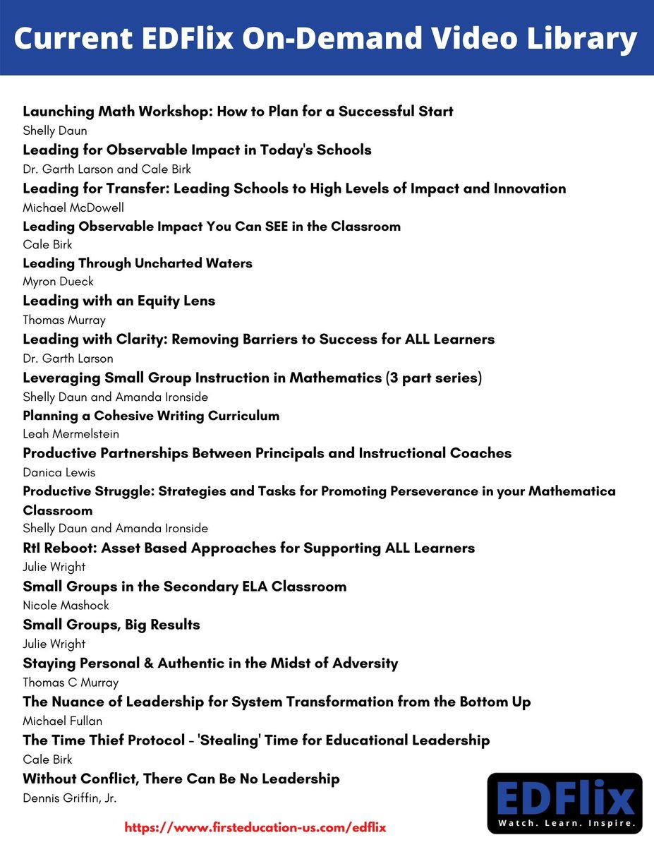 mashockn's tweet photo. We know one of the best things we can do for #teachers is to provide #personalizedPD for them with #EDFlix Affordable &amp; sustainable for districts. Current offerings, with even more on-demand videos coming this fall! #edleadership #adminchat #superintendents  @1stEdResources https://t.co/1AtEkqvLOz