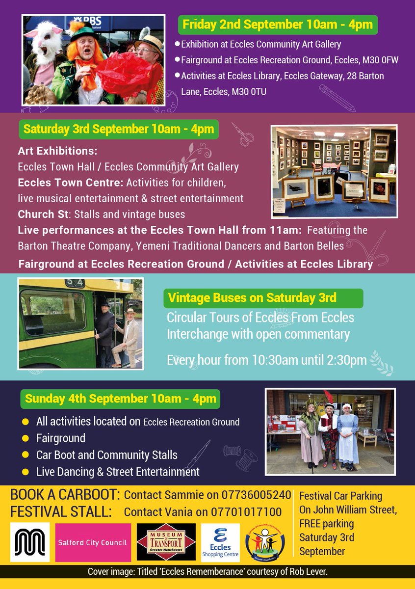 <a href="/EcclesFestival/">Eccles Festival !</a>   Eccles Festival is back at last - after having to miss the last two years !! Festival  2022 takes place next weekend 2nd / 3rd &amp; 4th September in Eccles Town Centre and on Eccles Rec.  See the posters below for details of what’s happening over the weekend !