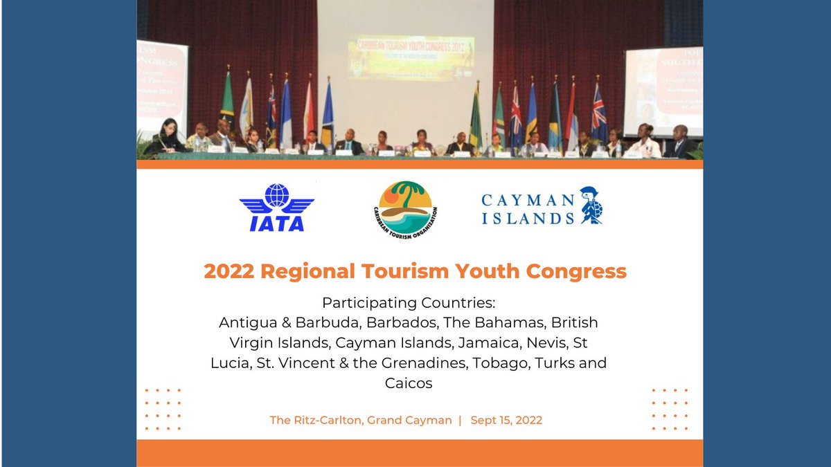 ctotourism's tweet image. We&apos;re excited to announce that the Regional Tourism Youth Congress, organised by the CTO and the Cayman Islands Ministry and Department of Tourism, will be staged in the Cayman Islands on Sept 15, 2022.  

Eleven countries are participating.

#ctotourism #youthdevelopment