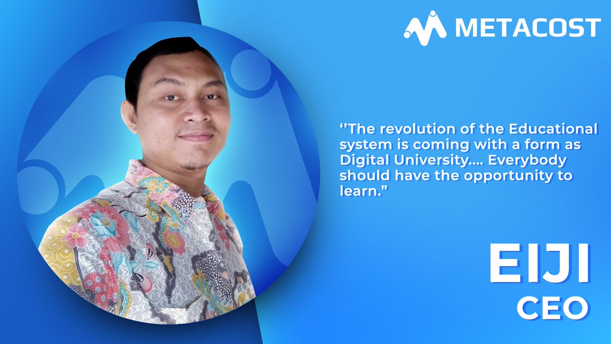 metacostglobal's tweet photo. Good day, METACOST Fellows!... I'm Eiji, the CEO of METACOST On behalf of all the team and the management, we are delighted to have you among us. We would like to extend our warmest welcome and best wishes! 📖

#Metaverse #web3 #education #quiztoearn #BNB https://t.co/ZkSZ41q9en
