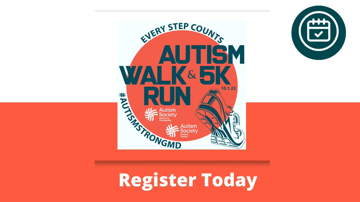 autismsocietymd's tweet photo. All participants who have registered in the Every Step Counts Autism Walk and 5K by Labor Day - 9/5/22 - will be eligible for a $25 gift card drawing! Register today: https://t.co/F8sNdOG9xZ.
#Autismawareness #AutismStrongMD https://t.co/TEG9UEicDr