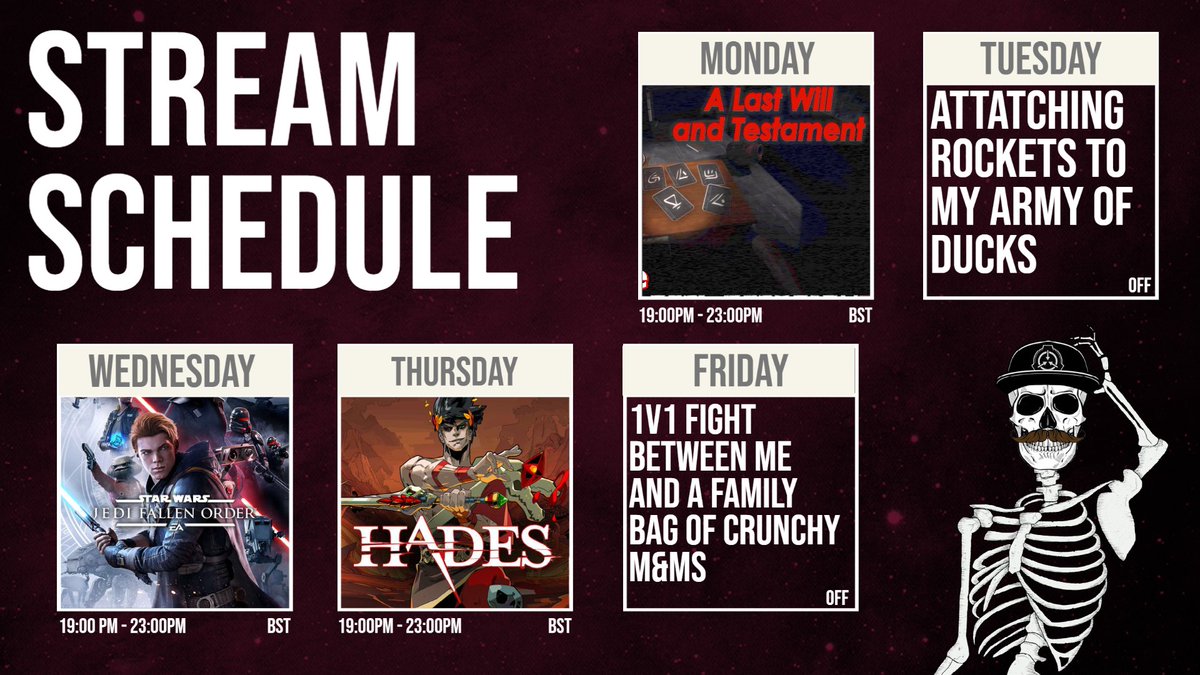 CarltonTheWelsh's tweet photo. ✨Beta Testing horror today!✨
Monday: Horror Mondays continue with #testament_will by Airem
Wednesday: We begin, #StarWarsJediFallenOrder by @RespawnEntertainment
Thursday: Let's actually try out #Hades by
@SupergiantGames https://t.co/2QRnXJoMHH