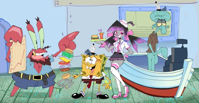 Krusty Crew Day!BossFlycookWaitressand Cashier 