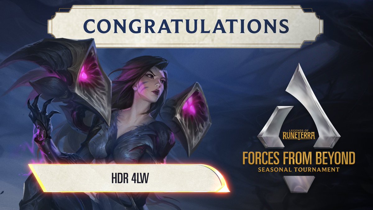 A new Champion has been revealed!

Congratulations to <a href="/4LWlor/">4LW (João Ramos)</a> on winning the Forces from Beyond Seasonal! 🏆