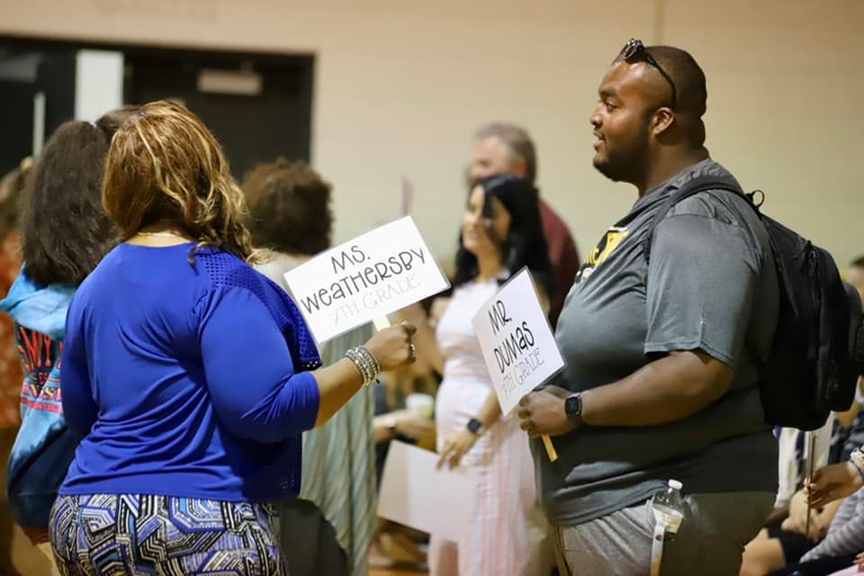 Our <a href="/innovationJCPS/">Innovation Academy- Johnston County Public Schools</a> staff was all smiles welcoming students back this morning! We’re so happy to have you back, Pioneers! 💛 #backtoschool #jcpsnc