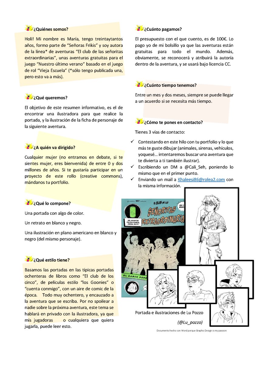 Cali_Seh's tweet photo. Holi! Eres ilustradora y te apetece participar en un proyecto rolero bajo licencia CC? Quieres pertenecer al Club de las Señoritas Extraordinarias? Sigue leyendo y si esto encaja contigo, espero tu portfolio en los comentarios!! 🥰 https://t.co/ltnQb1gDmJ