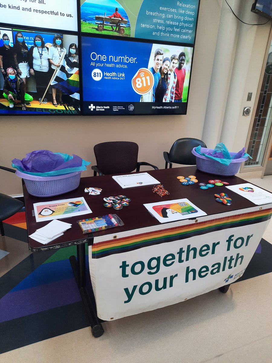 glendaduruptAHS's tweet photo. Happy #YYCPride to staff, volunteers and patients at the PLC. Stop by our booth and Gallery walk to give us your ideas on "How do we continue to improve the culture of inclusivity at the PLC?"
#AHSPride #PLCPositivity #loveislove https://t.co/gZoKcoNoSf