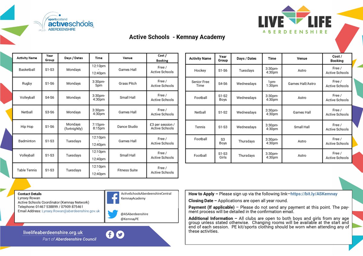 kemnaype's tweet photo. A new programme of sports clubs and activities for the new school year ⚽️🏀🏑🏓🏈 

Sign up now open - https://t.co/Nh06OdqWRK 

#GetActive #HealthAndWellbeing 

@ASAberdeenshire https://t.co/bxkZuTNgV9