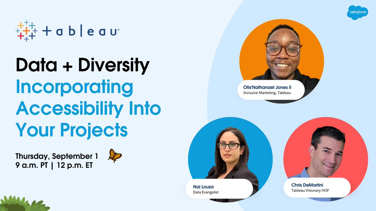 tableau's tweet image. Make your data visualizations more accessible—from the very start of your project. Join our virtual #DataPlusDiversity event on September 1. tabsoft.co/3QTjsfY