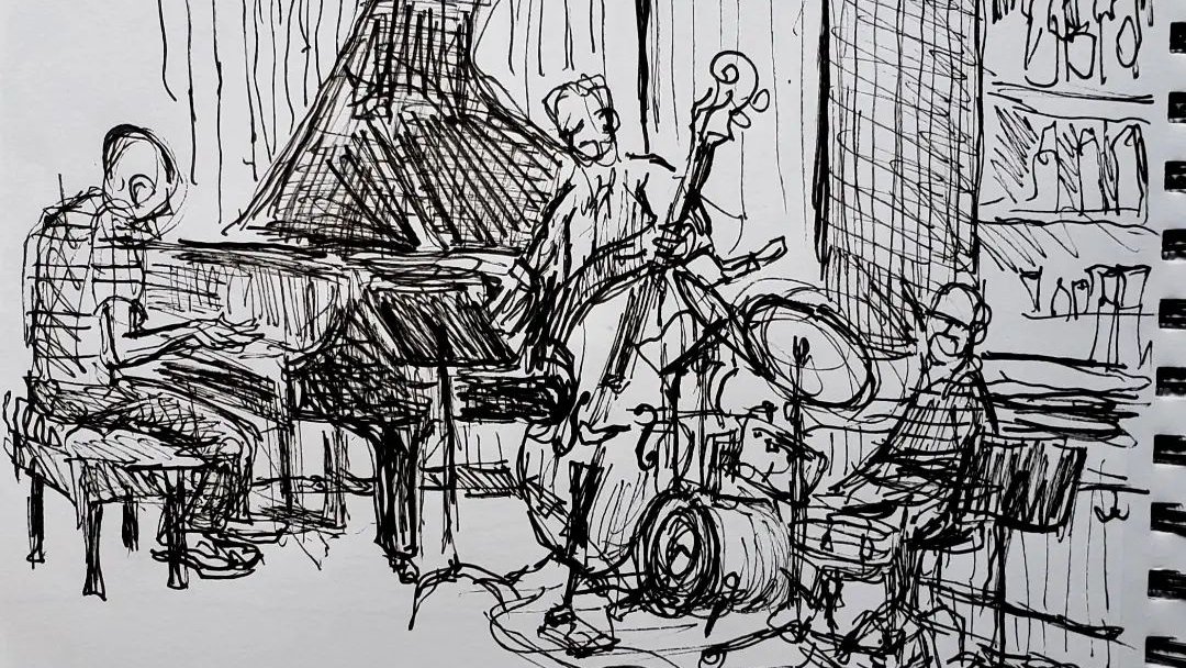 jwNewMusic's tweet photo. ...props to my friend DEAN WESTERFIELD for these sketches, drawn at the #jwTRIO's Sam First performance last Saturday night!
🔴#JoshuaWhite, piano
🔴#KarlMcComasReichl, bass
🔴#MarkFerber, drums
🔴#DeanWesterfield, artist
https://t.co/wPw7RMFL0f
::::August 27, 2022:::: https://t.co/heg59lfD7n