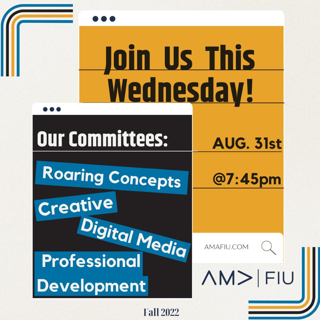 Welcome back AMA members! We hope you guys are having a great fall semester as we're about to make it even better!🤗 This Wednesday, August 31, at 7:45pm we will be hosting our first general meeting for the Fall semester. Come out and enjoy!🤩💙