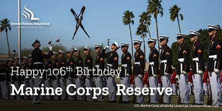 ArmedForcesIns's tweet photo. Today the Marine Corps Forces Reserve celebrates 106 years of augmenting and reinforcing our Nation’s active duty Marine forces. Semper Fi! #OurMissionIsYou #ReadyRelevantResponsive https://t.co/r07Kke45Vs