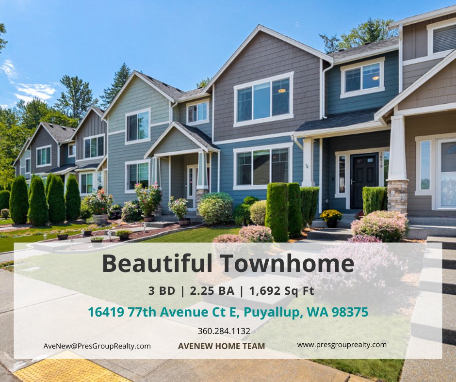 PresGroupRealty's tweet photo. The most meticulous home you've ever seen! 

16419 77th Ave Ct E, Puyallup 

3 BD | 2.25 BA
1,692 Sq Ft

AVENEW HOME TEAM
360.284.1132
AveNew@PresGroupRealty.com

https://t.co/y1BrAGbGvL

#townhome #forsale #washington https://t.co/4yjgKeEAMh