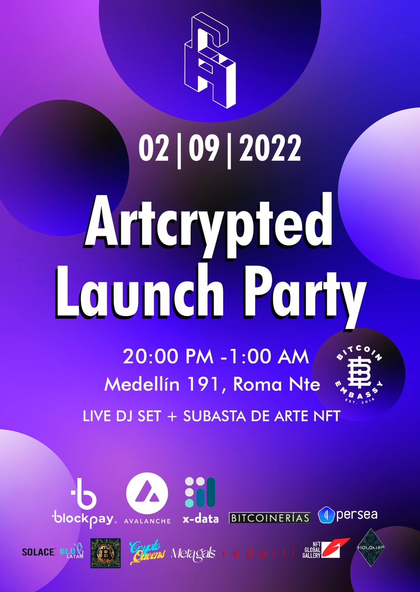 🚨Ciudad de México🚨
Nuestra Launch Party ya es este viernes en <a href="/bitcoinemb/">Bitcoin Embassy Bar</a>🪙🚀

Obtengan su acceso NFT gratis en <a href="/flashbacknft/">FlashBack</a>👇
flashback.one/events/artcryp…

Muchas gracias a nuestros sponsors🙏
@avalancheavax @BlockpayMX <a href="/xdatamx/">X-DATA</a> <a href="/PerseaApp/">Persea App</a> <a href="/Bitcoinerias/">Bitcoinerias.com</a>