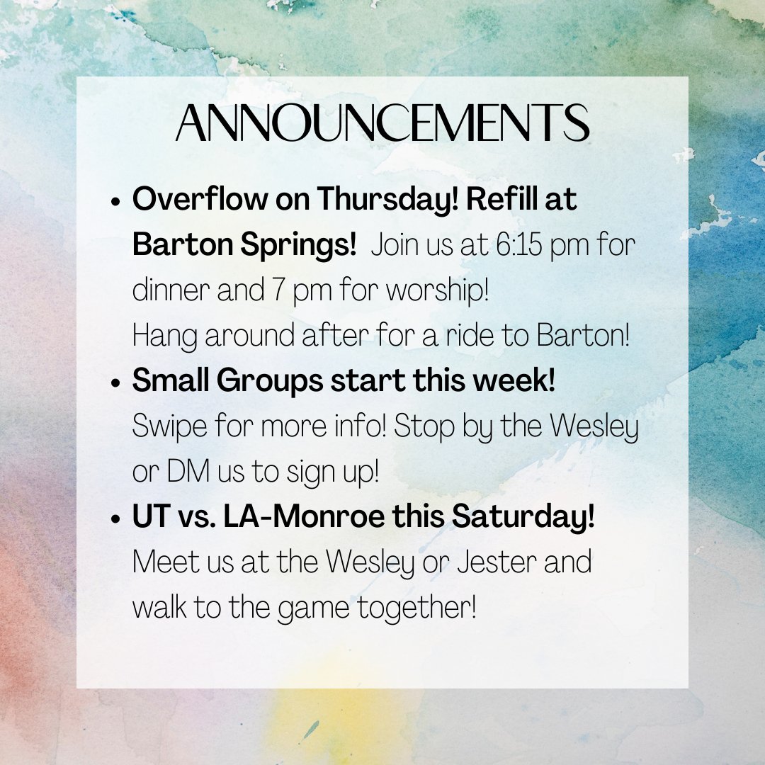 TexasWesley's tweet photo. Check out what is happening at the Wesley this week! Swing by 2200 Nueces and hang out with us! https://t.co/EWqUriSCxC