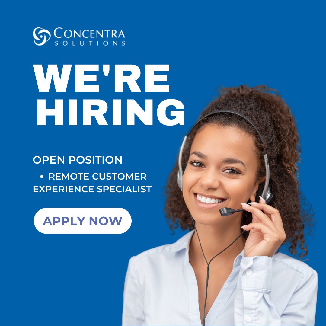 ConcentraSltns's tweet photo. Apply today: https://t.co/YC7EozXEDn

Our company is FULLY REMOTE and you must have access to high-speed internet. Take advantage of our full-time positions today!

#customerservice #remotejob #qualityassurance #customerservice #qualitymonitoring https://t.co/iMZKGqLZJD