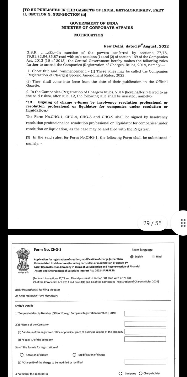 FCSJigarShah's tweet photo. New Charge forms notified also now IRP or Liquidator can sign Charge forms.
@TaxationUpdates
#CSTwitter #JMJA https://t.co/vjoi4oV1l8