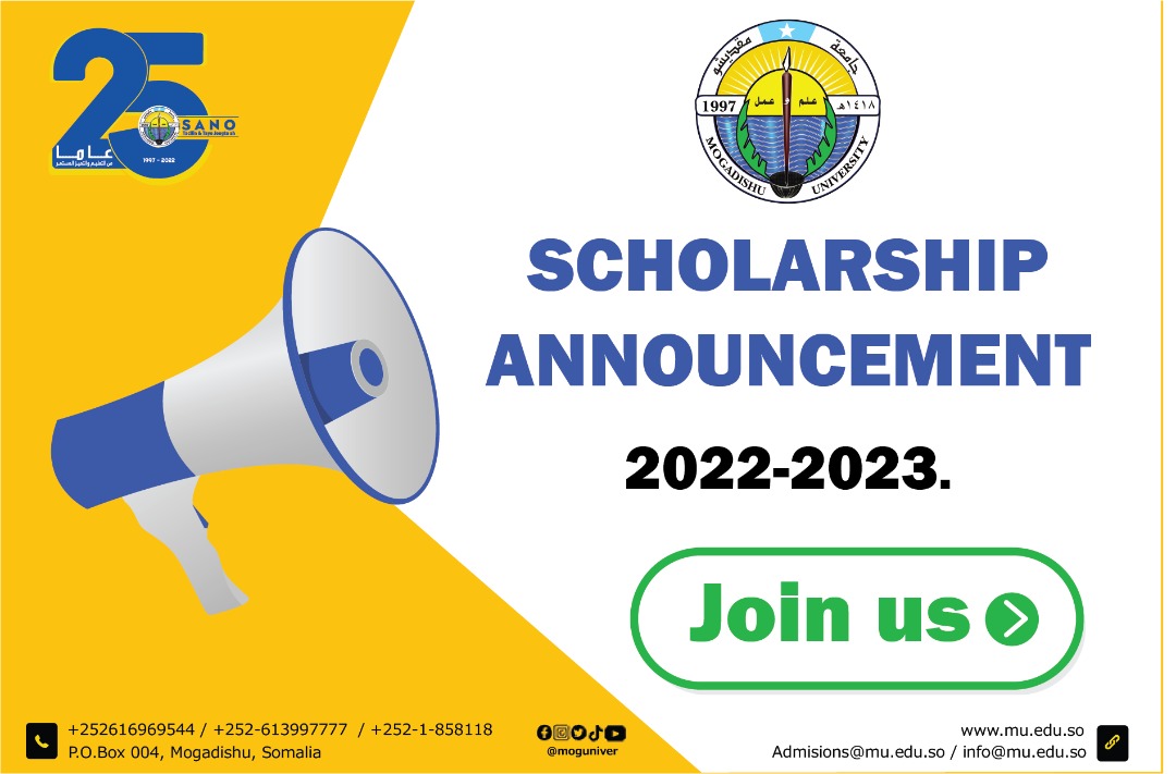 Scholarship announcement. Please click the link below. mu.edu.so/mu-scholarship…