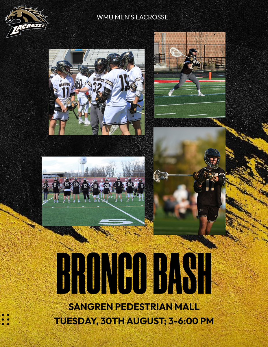 WmuLacrosse's tweet photo. Broncos, come check us out at Bronco Bash tomorrow between 3:00 and 6:00 P.M. in the Sangren Pedestrian Mall to get to know us, can’t wait to see you there! https://t.co/TnDTAST75q
