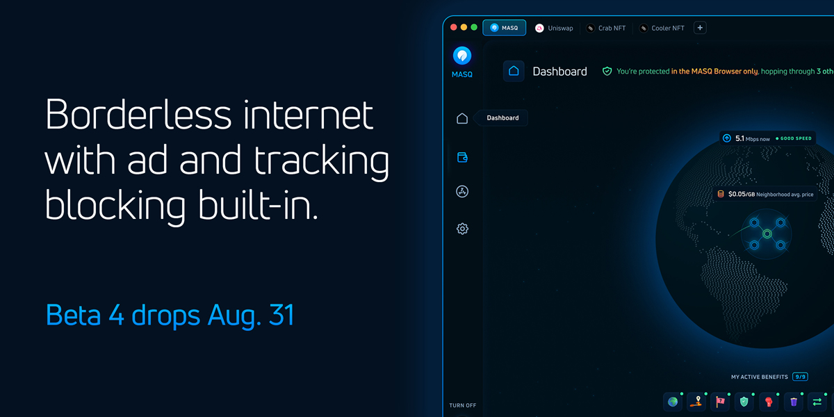 MASQ_ai's tweet photo. We've built a decentralized #privacy browser and #dMesh #vpn for #web3.
Join our Discord as we launch MASQ Beta4: https://t.co/KlKzE7KPHS
#utility https://t.co/OmaYjDrZd4