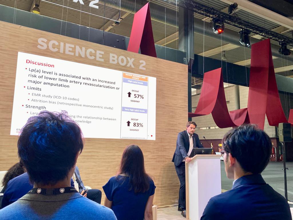 alguedon's tweet photo. I was very happy to present our work during the #ESC2022 :  elevated Lp(a) level is associated with Major Adverse Limb Event ! Many thanks to the session moderators #ESCCongress #PAD #lpa @esccardio @TristanMirault @gdetricheMD @GoudotG @jbdefrem @Marcodecarlo72 @MarcBonaca https://t.co/z8ThvYCKcV