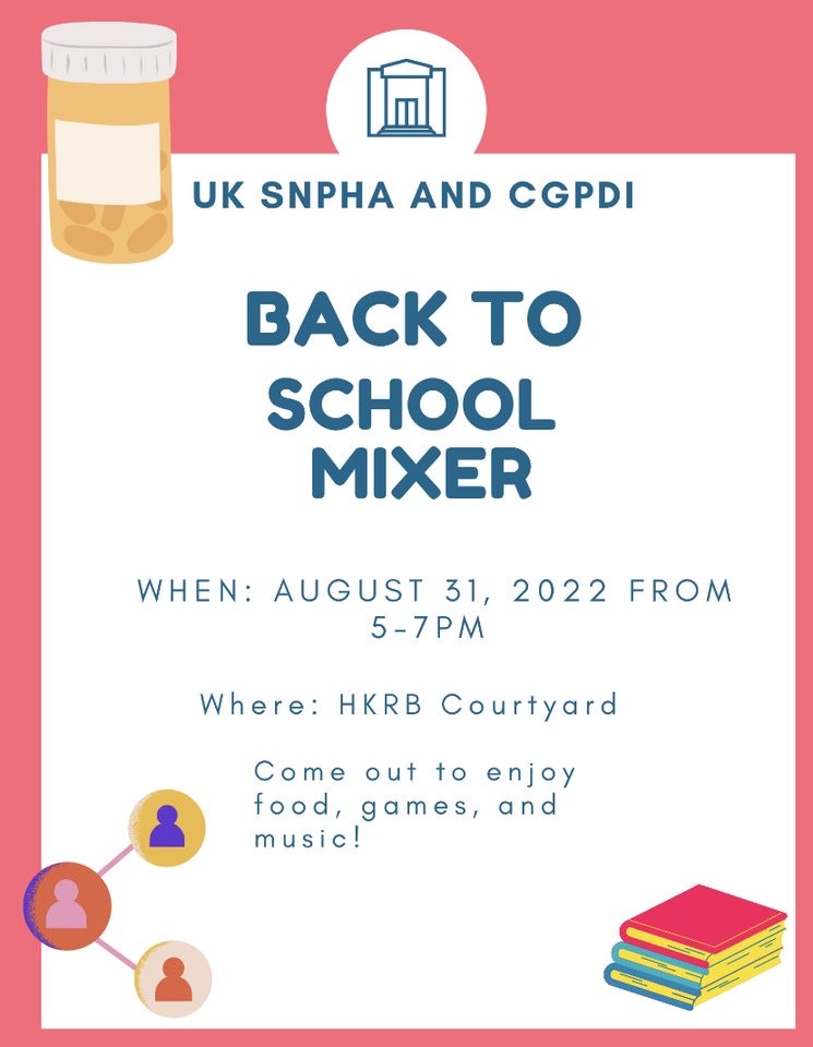 UKprepharmacy's tweet photo. Join the UK SNPHA and CGPDI on 
Aug. 31st to enjoy food, games, and music🎶✨ https://t.co/2RXxD6n4mM