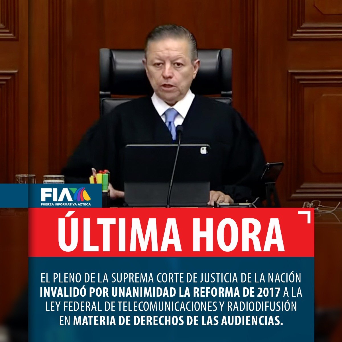 AztecaNoticias's tweet photo. #ÚLTIMAHORA | El pleno de la @SCJN invalidó por unanimidad la reforma de 2017 a la Ley Federal de Telecomunicaciones y Radiodifusión, en materia de derechos de las audiencias, por irregularidades en el proceso legislativo. https://t.co/VjRnaqNJsX