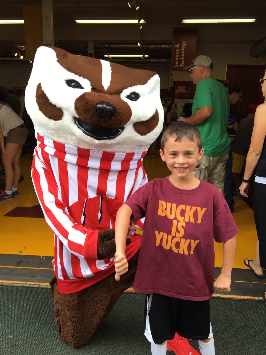 KevinKurtt's tweet photo. @TheAthletic @jessetemple The one and only time my son was happy to meet @UWBuckyBadger.

#BuckyIsYucky https://t.co/2nNHGKKHYS
