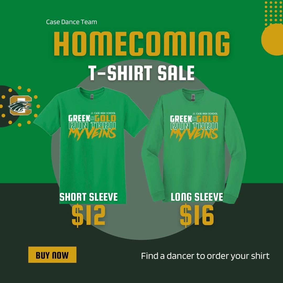EAGLES🦅 Time to get your HOMECOMING SPIRIT-WEAR T-shirt! Find a dancer today!!  Don’t miss your opportunity to get one of these AMAZING shirts!!! #CASEPRIDE #GOCASE #EAGLES $12 short sleeve $16 long sleeve
