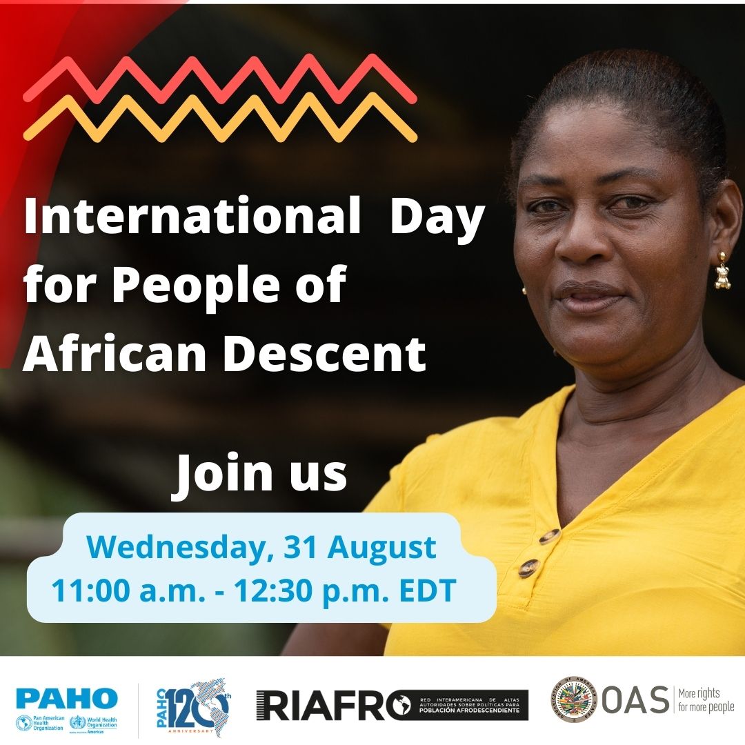 pahowho's tweet photo. Join us 🤝🏾 on the International Day of People of African Descent.

🗓 Wednesday, August 31st 🕚 11:00 a.m. to 12:30 p.m. (EDT)
💻 Join the live commemoration here: https://t.co/lAYQsjcYYE https://t.co/OnmZ9Nxx5f