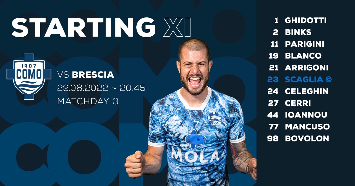 Como_1907's tweet photo. STARTING XI ⚪️🔵
#blunelcuore #forzacomo #comobrescia #serieb #como4como https://t.co/hhDld9DJ8v