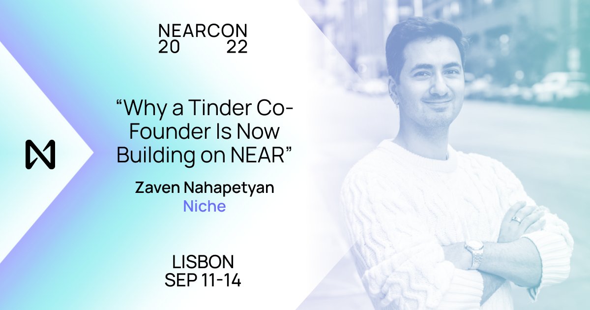 NEARProtocol's tweet photo. Why a Tinder Co-Founder Is Building on NEAR💌
w/ @okzaven from @NicheProtocol

Swipe right on #NEARCON, happening Sept 11-14 in Lisbon. 

Get your tickets now! https://t.co/233Hh3mqSS https://t.co/AZx0mV1mNP