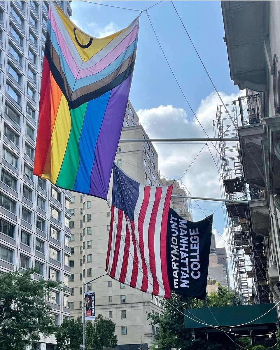 NUNewYorkCity's tweet photo. Want to know who we are? Just take a look at our flags! These new ones were made by our amazing partners at Ace Banner and we ❤️ them. Take a 📸 out front and tag us--we'll repost to stories. #Griffins #MMCProud https://t.co/9yiA7xFviS