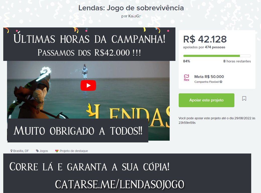 Corre lá!!
Últimas horas!!
Catarse.me/lendasojogo