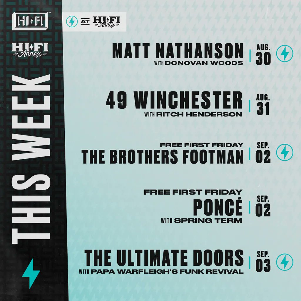 thehifiindy's tweet photo. This week at #HIFIIndy + #HIFIAnnex ⚡️🎶 Get your tickets for any (or all) of these shows at https://t.co/S9Hqlw1V3v 🎫 https://t.co/1kyATxmanh