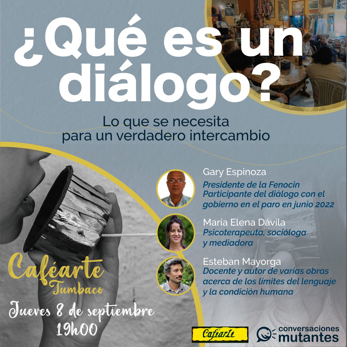 Mutantia1's tweet photo. En el #ParoNacional se habló mucho sobre el diálogo. Pero,¿sabemos realmente qué significa?

Contaremos con la participación de @GARYSPINOZA,quien participó en el diálogo con el gobierno en el paro; María Dávila, sobre la mediación. Y Esteban Mayorga sobre el alcance del diálogo. https://t.co/NP7IzktszF