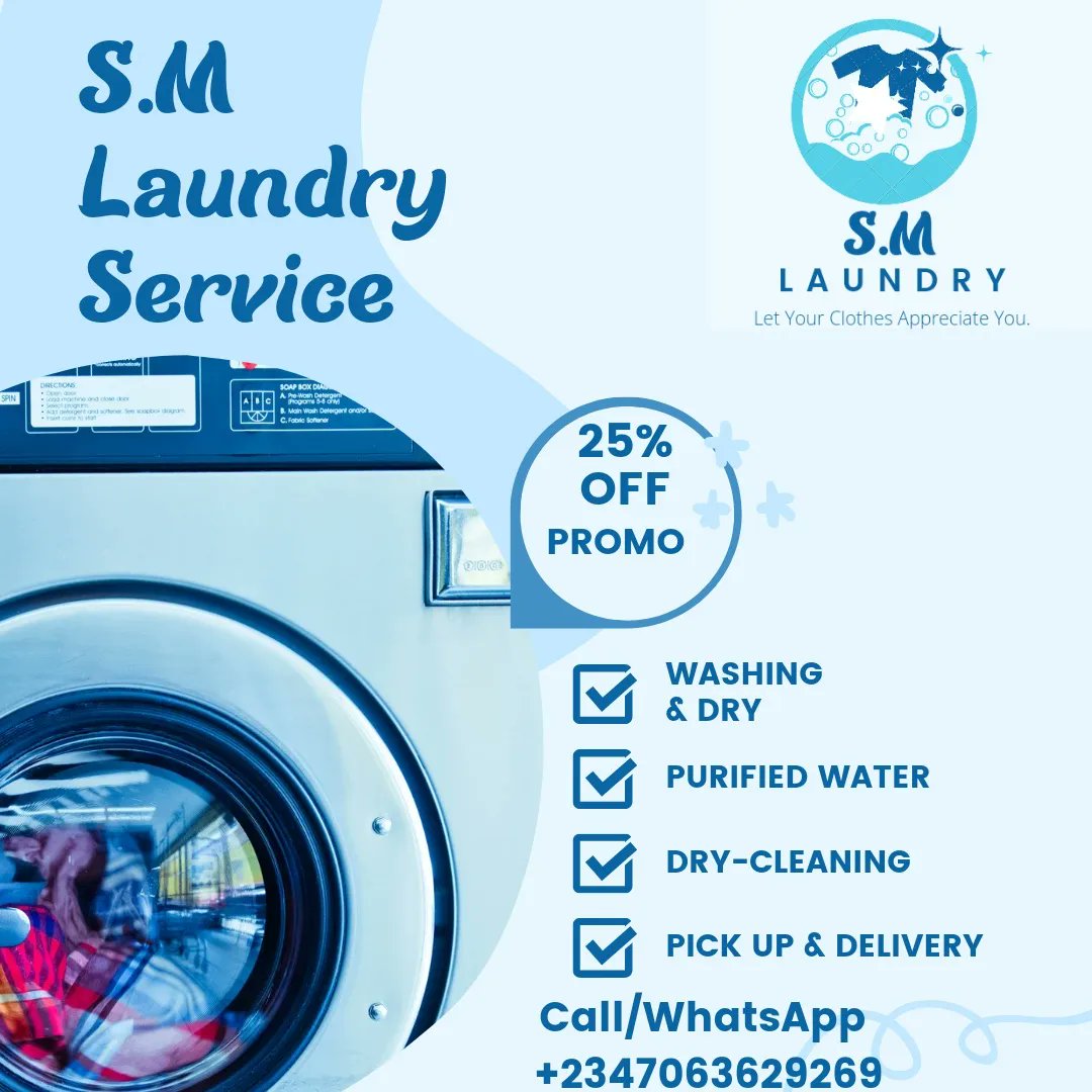 IamSocialMallam's tweet photo. Our grand opening is tomorrow and we are starting with a special promo.
With just 1500 10 pairs of you clothes will be iron and washed instead of 2000.
Promo last from now till 10th September.
#SMlaundaryNowOpen https://t.co/fHNbtZiTRo