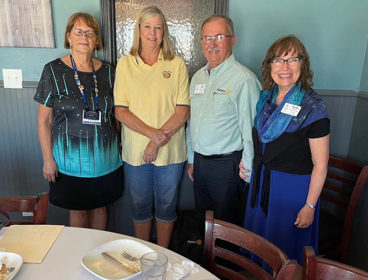 5970Rotary's tweet image. District Governor Don Meyer made his first Club Visit on Monday, August 29 to the Algona Rotary Club.  He is pictured here with his wife, Kris, Assistant District Governor Nancy Anderson, and Algona Rotary Club President Rexanne McEnroe.