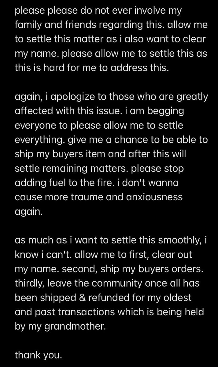 hrjmails's tweet photo. — please read. 

allow me to settle things in to my own matters. give me a last chance to settle them. my top priority is finishing all transactions and after, settling everythings that is needed to be settled. 

once again, thank you. https://t.co/RqqCRMblay