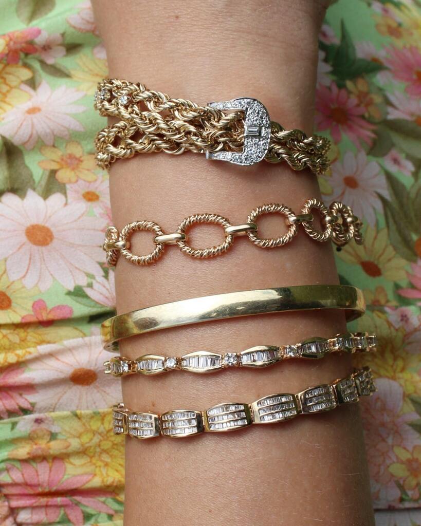 gemgossip's tweet photo. Every single bracelet that’s currently in my inventory, now posted on @shopgemgossip Stories! These new arrivals make me weak in the knees 🤩 #armparty #braceletstack #vintagebracelet https://t.co/q7SYb2GPA6 https://t.co/ALbkI58UaO