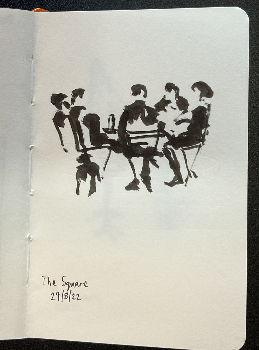 CD_art_progress's tweet photo. #sketching diners eating outside in #SHREWSBURY today. #copic #multiliner SP brush in #sketchbook. #urbansketchers #urbansketching #drawing https://t.co/LuX8PckSlq